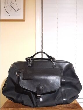 SOLD🟠🟠🟠🟠🟠🟠Mulholland Brothers Round Label Longhorn Duffel Leather Nylon